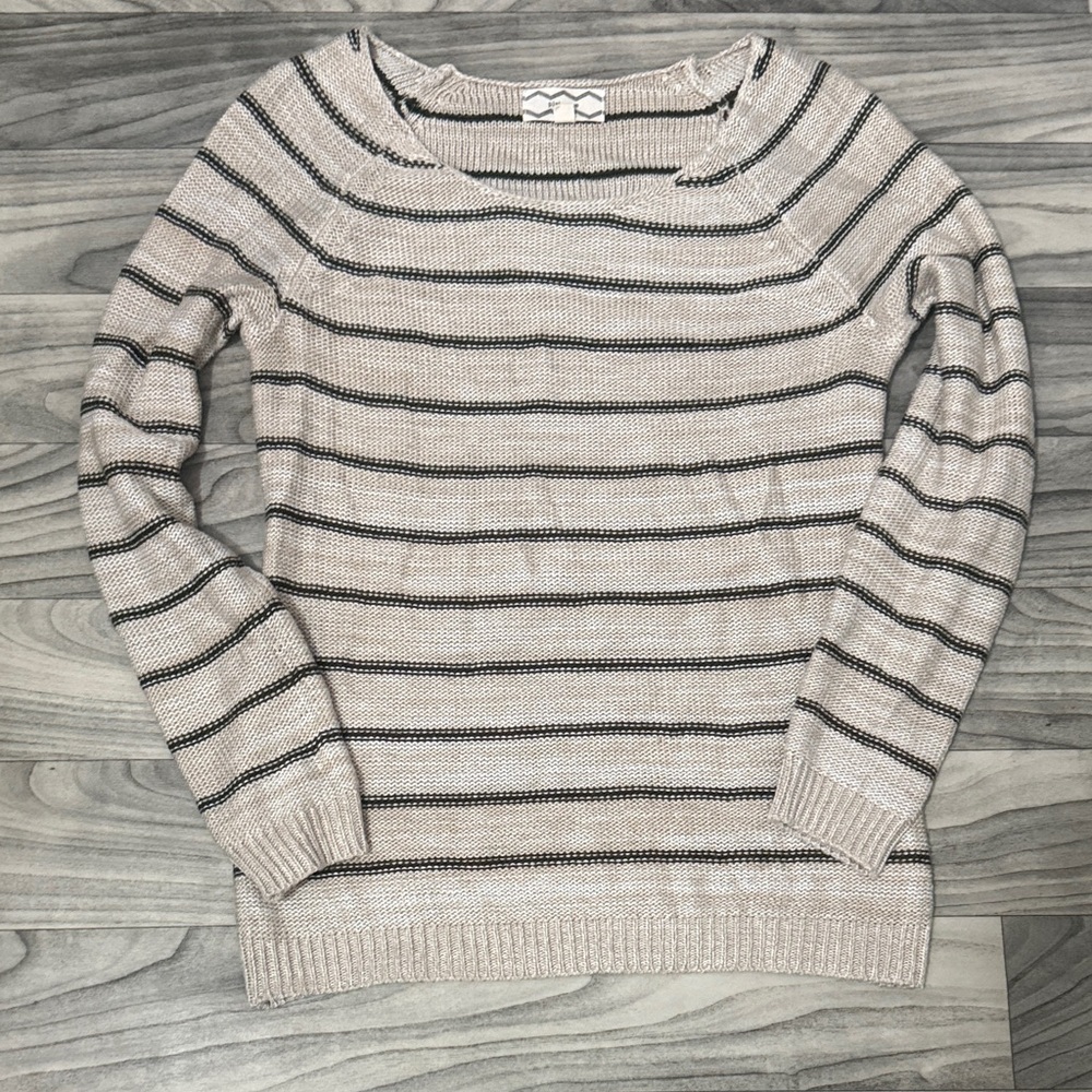 Coastal Striped Neutral Light Weight Summer Crew Neck Sweater